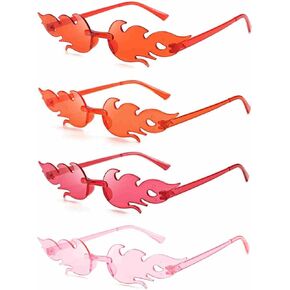4 Pcs Fire Flame Sunglasses Women Men Halloween Fire Shaped Glasses cosplay Accessory Party Eyewear