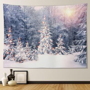 OTOSTAR Christmas Tapestry Xmas Tree Winter Snow Scenery Tapestry Wall Hanging Wall Art Decorations Outdoor Snowflake Home Gift Tapestries for Bedroom Living Room Dorm Decor 59x51 Inches (Snow Tree)