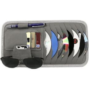 Car Universal Sun Visor Organizer Pocket Storage Pouch,CD Sunglasses Visor Organizer,PU Leather (Style 1, Gray)