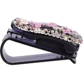 Wakauto Rhinestone Sunglasses Holder for Car Sun Visor Bling Bling Diamond Sunglasses Eyeglasses Mount with Ticket Card Clip Pink