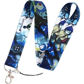 Horror Halloween Coraline Lanyard Keychain, ID Badges Lanyard, Key Lanyard for ID Card Holder, Cell Phone Case (with Card)