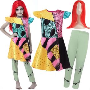 Sally Costume Kids with Wig and Tights, Halloween Costumes for Girls Halloween Christmas Dress Up