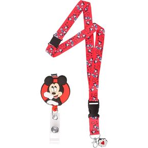 Disney Minnie and Mickey Mouse Lanyard and Mickey Mouse Retractable Badge Reel - Disney Lanyard with ID Holder - Disney Pin Lanyard - Mickey Lanyard ID Holder