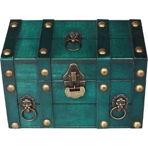 Vintage Wooden Treasure Chest, Jewelry Storage Box with Lock, Classical Storage and Decorative Box, Large Capacity Vintage Decorative Box, Jewelry Storing Storage Organizer for Home Decoration,Green