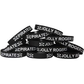 Novel Merk Jolly Roger Pirate Skull & Crossbones Black 12-Piece Party Favor & Carnival Prize Rubber Band Wristband Bracelet Accessory