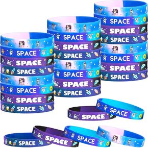 Lesnala 48PCS Outer space party silicone bracelets Astronaut silicone bracelets bulk Galaxy stars space themed party favors for Space Planet Universe Birthday Themed Party Decorations Supplies 4Styles