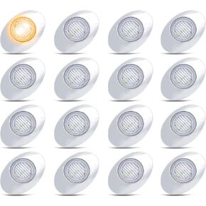 MADCATZ 3 Inch (Pack of 16) Clear Lens Amber 3 LED Mini Oval Side Marker Indicator Lights with Chrome Bezel for Trailer Lorry RV Boat Pickup Bus Truck 12V DC Cab Panel Surface Mount Q012