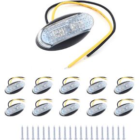 Set of 10 Side Marker LED Lights, 12V/24V, IP68 Waterproof, 4X LED, Position Indicator, Front Rear LED Lights-Yellow, Orange Amber Bulbs, Suit for Trucks, Boats, Trailers, Vans, Caravans