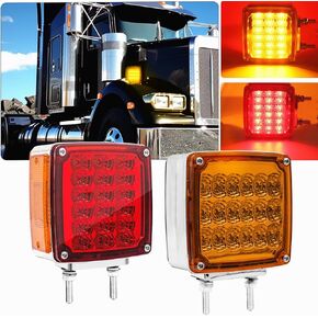 Ourbest LED Pedestal Lights Double Face Turn Signal stud mount width Side Lamp for Heavy Truck Cargo Trailer (Driver/Passenger Sides, pack of 2) (Red Amber)