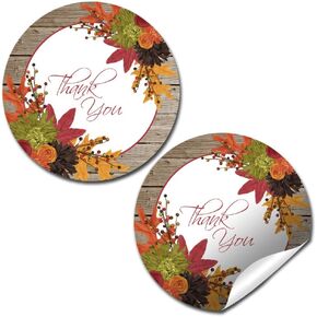 Fall in Love Autumn Leaves Thank You Sticker Labels, 40 2" Party Circle Stickers by AmandaCreation, Great for Party Favors, Envelope Seals & Goodie Bags