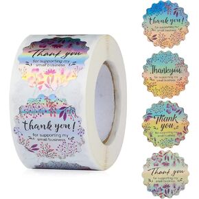 Holographic Thank You Stickers, Thank You Envelope Sticker Seals, Thank You for Supporting My Small Business Stickers Labels, Thank You Stickers for Packaging, 1.5 Inches