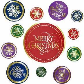 224 PCS Christmas Stickers, 12 Gold Foil Stamping Design Large Size Seal Labels Sparkling Snowflakes Winter Holiday Decoration for Envelope Seal Christmas Party Supplies Gifts Decors (2" Each)