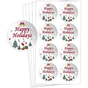 Happy Holiday Stickers,1.5 Inch Envelope Seal Decals Christmas Envelope Sticker Round Xmas Label Greeting Card Decor Holiday Stickers for Christmas Holiday,500 Pcs