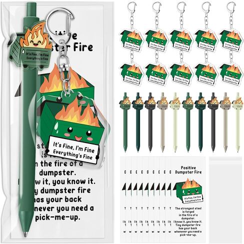 30 Pcs Christmas Dumpster Fire Gifts Funny Ballpoint Pens Acrylic Keychains Bookmarks Employee Emotional Support Appreciation Gifts Bulk for Office Coworkers Staff Team in Kuwait