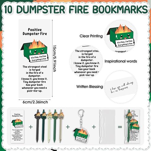 30 Pcs Christmas Dumpster Fire Gifts Funny Ballpoint Pens Acrylic Keychains Bookmarks Employee Emotional Support Appreciation Gifts Bulk for Office Coworkers Staff Team in Kuwait