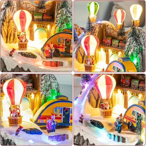 Christmas Village Houses, Hot Air Balloons Snow Mountain with LED Lighted and 8 Christmas Music, Christmas Animation Village Indoor Holiday Tabletop Decorations for Home Tabletop Gift in Saudi Arabia