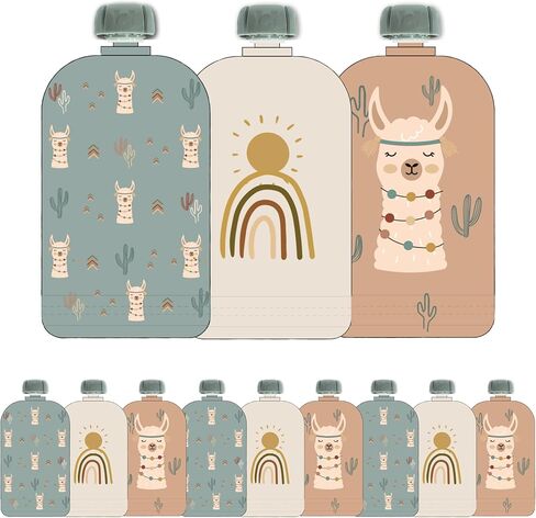 Hippypotamus Reusable Baby Food Pouches - 12 Pack - Baby Food Storage - Pouches Toddler - Refillable Squeeze Pouch for Kids (Rainbow/Mountain/Cloud) in Kuwait