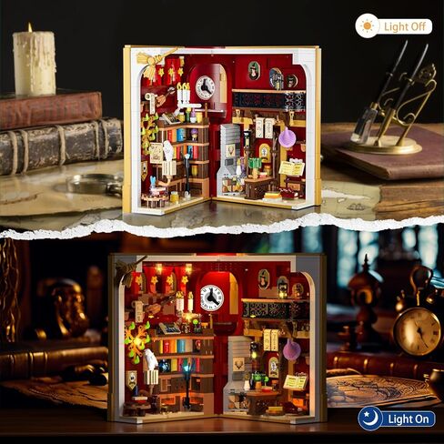 مجموعة بناء زاوية الكتاب السحري مع ضوء LED، لعبة بناء منزل مصغرة بحجم 3.6 مم لديكور المنزل ورف الكتب، 1055 قطعة من نموذج كتلة بناء الكتب الصغيرة للبالغين والمراهقين والأولاد والبنات من عمر 8 سنوات فما فوق in Kuwait
