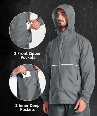 SWISSWELL Men's Rain Jacket Windbreaker Packable,Lightweight Golf Rain Coat Inner Pocket for Camping Hiking Cycling in Kuwait