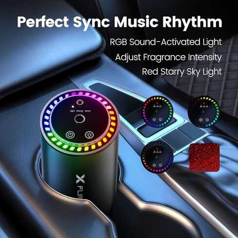 Smart Car Air Freshener, 5-Second Full-Car Fragrance Spray, Odor Eliminator Nano Mist, Auto On/Off, Adjust Intensity, RGB Sound-Reactive Light, Cologne Scent, Refillable, Lasts Up To 135 Days in Saudi Arabia