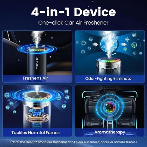 Smart Car Air Freshener, 5-Second Full-Car Fragrance Spray, Odor Eliminator Nano Mist, Auto On/Off, Adjust Intensity, RGB Sound-Reactive Light, Cologne Scent, Refillable, Lasts Up To 135 Days in Saudi Arabia