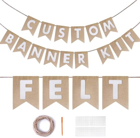 Custom Banner Kit, 28 Green Printed Burlap Banner with 96 Felt Letters, Make Your Own Diy Customizable Kit for Birthday Wedding Party Decorations in Kuwait