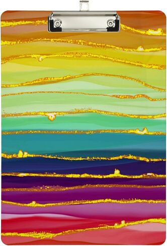 Rainbow Luxury Marble Clipboards Marbling Plastic A4 Letter Size Clipboard Acrylic Clip Board 12.5 x 9 in with Low Profile Clip for Nurse Students Office Silver Clip in Saudi Arabia