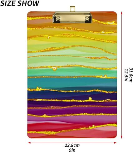 Rainbow Luxury Marble Clipboards Marbling Plastic A4 Letter Size Clipboard Acrylic Clip Board 12.5 x 9 in with Low Profile Clip for Nurse Students Office Silver Clip in Saudi Arabia