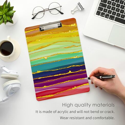 Rainbow Luxury Marble Clipboards Marbling Plastic A4 Letter Size Clipboard Acrylic Clip Board 12.5 x 9 in with Low Profile Clip for Nurse Students Office Silver Clip in Saudi Arabia