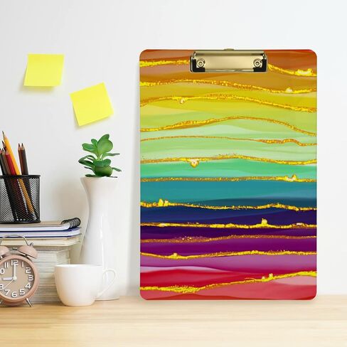 Rainbow Luxury Marble Clipboards Marbling Plastic A4 Letter Size Clipboard Acrylic Clip Board 12.5 x 9 in with Low Profile Clip for Nurse Students Office Silver Clip in Saudi Arabia