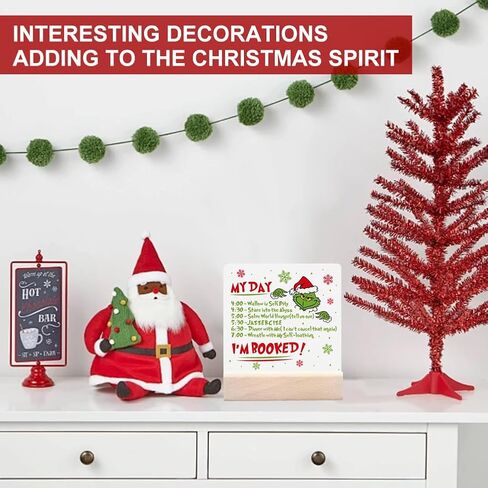 Christmas Decorations, 2 Ceramic Print Signs with 1 Wood Stand Desktop Ornament, Christmas Sign Table Tiered Tray Winter Centerpiece Party Decor for Dinner Coffee Holiday Vacation Home 4.4x4 inch in Kuwait