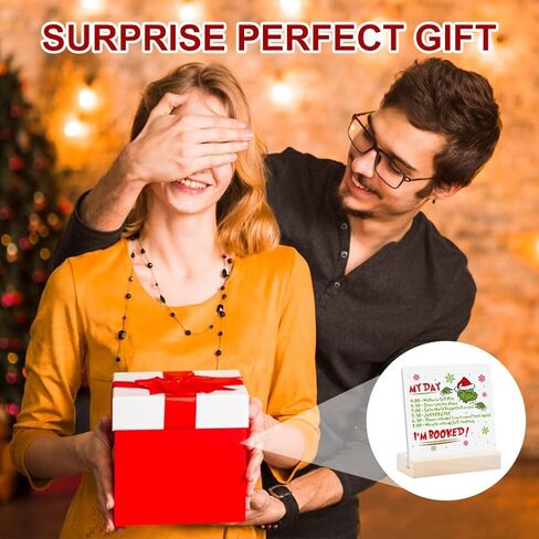 Christmas Decorations, 2 Ceramic Print Signs with 1 Wood Stand Desktop Ornament, Christmas Sign Table Tiered Tray Winter Centerpiece Party Decor for Dinner Coffee Holiday Vacation Home 4.4x4 inch in Kuwait