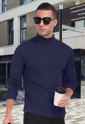 KUYIGO Men's Turtleneck Long Sleeve Turtle Neck Shirts Basic Lightweight Undershirt Thermal Pullover Sweater in Saudi Arabia