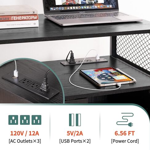 خزانة ملفات جانبية من Yoobure مع محطة شحن، خزانة ملفات بأرفف مفتوحة، حامل طابعة متدحرج مع مساحة تخزين، طاولة طابعة خزانة تخزين مكتب منزلي متنقل مع قفل، أسود in Kuwait