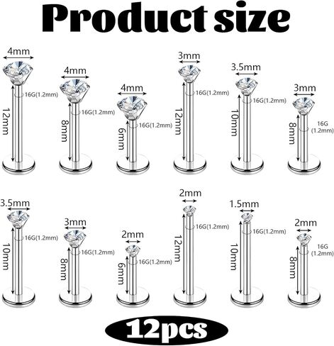 16 جرام الزنمة Labret 12 قطعة ميدوسا ثقب المجوهرات الفولاذ المقاوم للصدأ الشفاه الأنف ثقب ترصيع للنساء الرجال 6 مللي متر 8 مللي متر 10 مللي متر 12 مللي متر in Kuwait