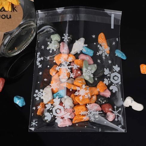 Christmas Cellophane Bags, 100 Pcs Clear Resealable Snowflake Sealed Plastic Package Cellophane Bags with Adhesive Closure for Bakery, Cookie, Candies, Dessert Poly Bags, 3.9 * 3.9 Inch in Kuwait