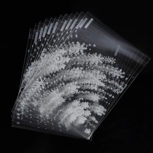 Christmas Cellophane Bags, 100 Pcs Clear Resealable Snowflake Sealed Plastic Package Cellophane Bags with Adhesive Closure for Bakery, Cookie, Candies, Dessert Poly Bags, 3.9 * 3.9 Inch in Kuwait