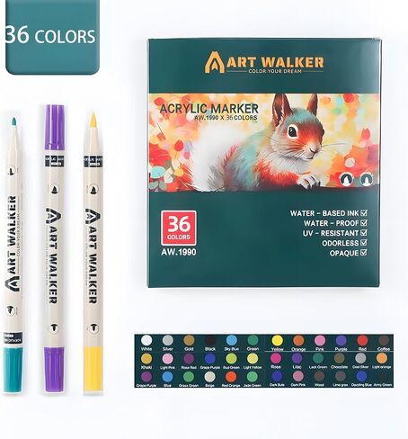 36 colors Dual Tip Acrylic Paint Pens,Acrylic Paint Marker set with Brush Tip and Fine Tip,acrylic paint markers for Paper, Pottery, Stones, Backpacks, Glass, Eggs, Fabrics, Plastics, handicrafts in Saudi Arabia