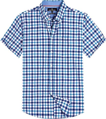 Alimens & Gentle Mens Plaid Short Sleeve Button Down Shirts Cotton Regular Fit Casual Gingham Shirts in Saudi Arabia
