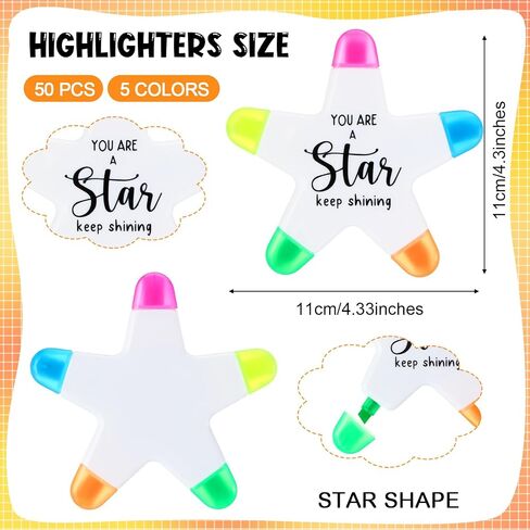 50 Pcs Star Pen Inspirational Gifts Highlighters Brush Tip 5 Colors Markers Multicolor Fluorescent Pens You're a Star Gifts Bulk for Coworkers Students Office Supplies in Saudi Arabia
