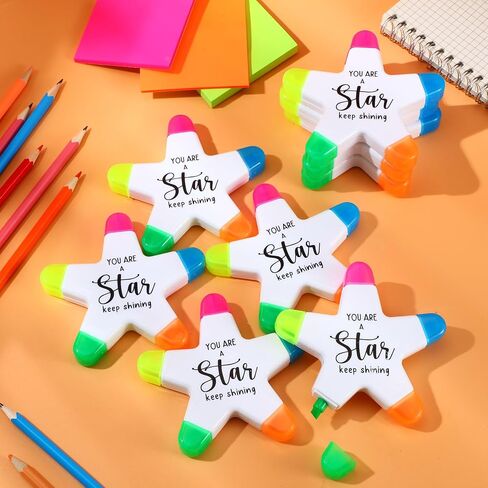 50 Pcs Star Pen Inspirational Gifts Highlighters Brush Tip 5 Colors Markers Multicolor Fluorescent Pens You're a Star Gifts Bulk for Coworkers Students Office Supplies in Saudi Arabia