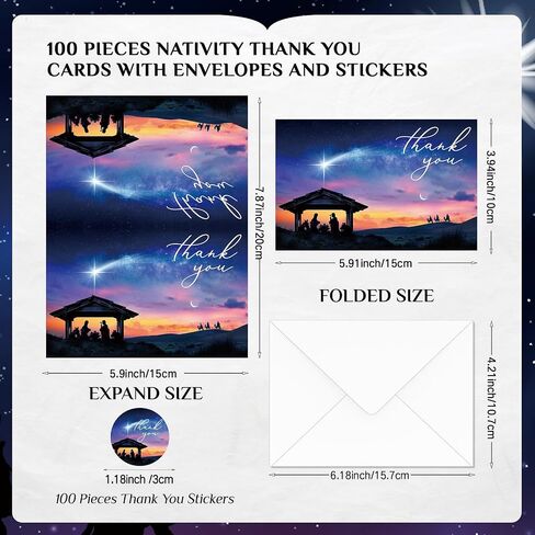 Tenceur 100 Sets Christian Christmas Cards with Envelopes Religious Thank You Cards Bulk Bible Scenes Greeting Cards with Stickers Church Gift for Holy Religious Holiday in Saudi Arabia