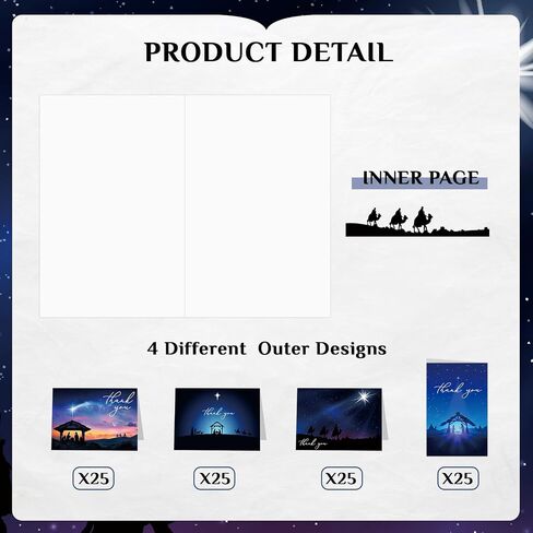 Tenceur 100 Sets Christian Christmas Cards with Envelopes Religious Thank You Cards Bulk Bible Scenes Greeting Cards with Stickers Church Gift for Holy Religious Holiday in Saudi Arabia