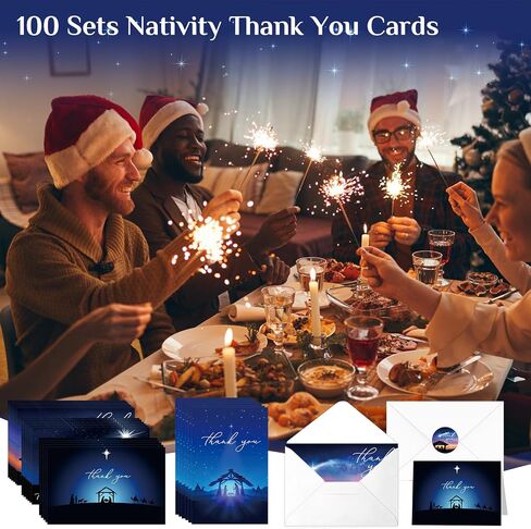 Tenceur 100 Sets Christian Christmas Cards with Envelopes Religious Thank You Cards Bulk Bible Scenes Greeting Cards with Stickers Church Gift for Holy Religious Holiday in Saudi Arabia