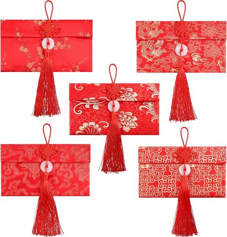 Leinuosen 5 أنماط من الحرير الأحمر المظاريف الصينية Hongbao Lucky Envelopes العنصر الصيني هدية بطاقة المغلفات لعيد الميلاد، السنة الجديدة، الزفاف الصيني (نمط أ) in Saudi Arabia