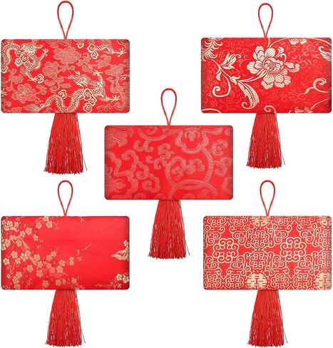 Leinuosen 5 أنماط من الحرير الأحمر المظاريف الصينية Hongbao Lucky Envelopes العنصر الصيني هدية بطاقة المغلفات لعيد الميلاد، السنة الجديدة، الزفاف الصيني (نمط أ) in Saudi Arabia