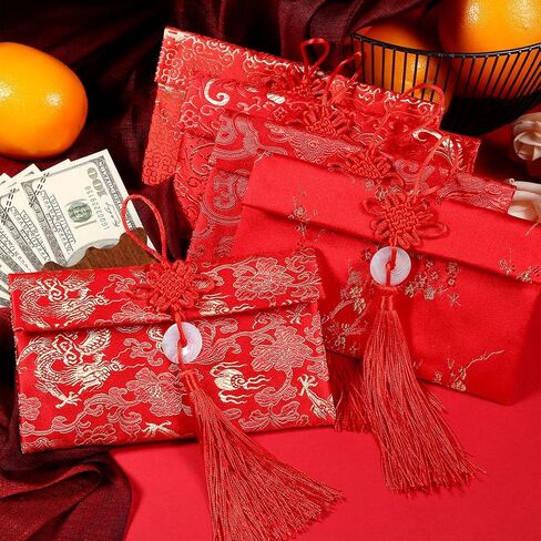 Leinuosen 5 أنماط من الحرير الأحمر المظاريف الصينية Hongbao Lucky Envelopes العنصر الصيني هدية بطاقة المغلفات لعيد الميلاد، السنة الجديدة، الزفاف الصيني (نمط أ) in Saudi Arabia
