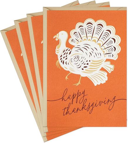 Hallmark Elegant Thanksgiving Cards (4 Cards with Envelopes, Single Design) Turkey in Saudi Arabia