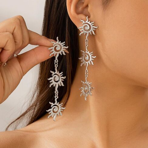 Sun Earrings Sunshine Earrings for Women Gold Sun Dorp Dangle Earrings Bohemian Sunburst Earrings 18K Gold Plated Dangle Stud Earrings Jewelry Gifts in Saudi Arabia