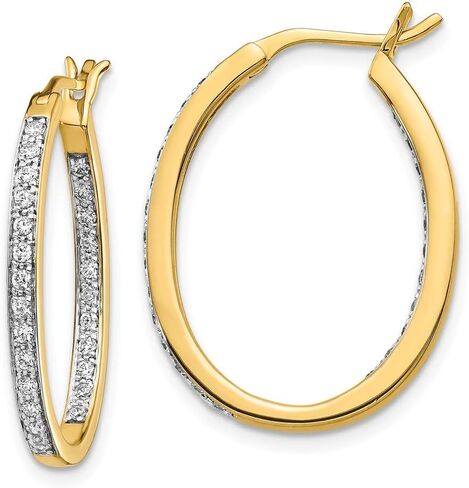 Real 14k Yellow Gold Diamond Inside Out Hoop Earrings - 25mm x 20mm (.5 cttw.) in Saudi Arabia